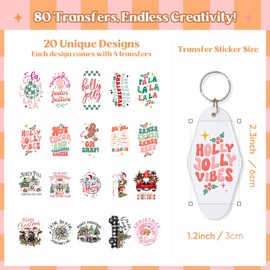 Kaciola Studio 80 Sheets Christmas UV DTF Wrap Stickers-Santa Xmas Theme UV DTF Stickers for Motel Keychain, Waterproof Transfer Sticker Decal Rub on Transfers for Hotel Keychain
