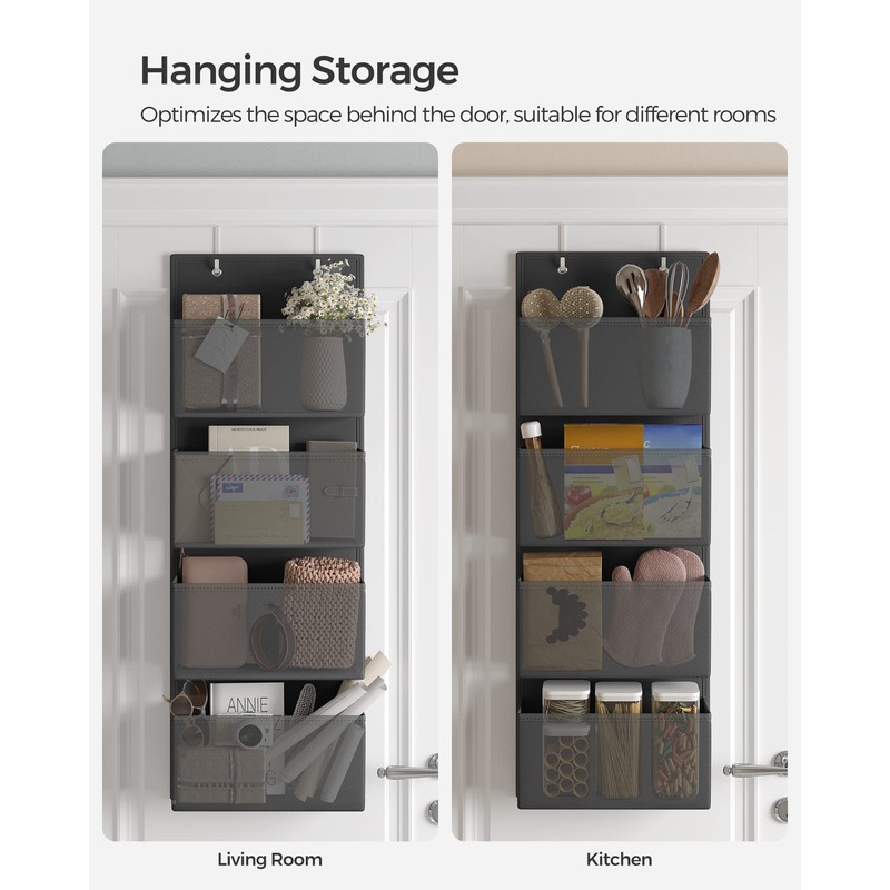 SONGMICS Over-Door Storage Organiser, Hanging Storage with 4 Compartments, Wardrobe