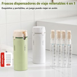 Dispensador De Viaje 4 en 1, Leak Proof & Refillable Toiletry Containers with Scale Labels for Shampoo, Bote con Separación de Shampoo Crema Jabón Cabello Para Viaje. (Blanco)