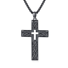 YEESIA S925 Sterling Silver Black Cross Necklace Celtic Cross Necklace Black Cool Celtic Cross Pendant Necklaces Celtic Valentines Day Gifts for Men