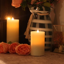 SIMPLUX Led 3D Wave Moving Flameless Battery Operated Flickering Real Wax Candle, 3x5 inches, Sage