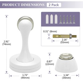 Magnetic Door Stop, White Door Stoppers Magnetic Stainless Steel Floor Wall Mount Modern Heavy Duty Magnetic Door Catch Holder Metal Decorative Magnetic Door Stops Wall Protector 2 Pack