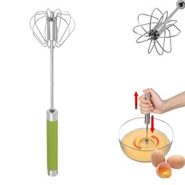 Stainless Steel Semi-Automatic Whisk 14Inch Egg Whisk Hand Push Rotary Whisk Blender Semi Auto Egg Beater Hand Push Mixer Stirrer Egg Scrambler for Blending, Whisking, Frothing, Beating & Stirring