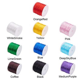 PandaHall Elite 10 Rolls 1mm Rattail Satin Nylon Trim Cord Chinese Knot Kumihimo String Beading Thread for Bracelet Making Anklet Necklaces DIY Christmas Craft, 30m Each Roll, 10 Colors