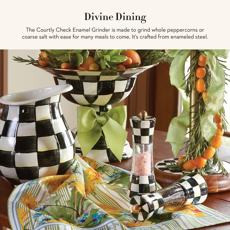 MACKENZIE-CHILDS Enamel Grinder, Refillable Manual Salt Grinder and Pepper Grinder,