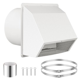 10 Inch Hooded Wall Vent with Screen and Damper, Galvanized Steel Wall Exhaust Vent Cover with Duct Clamps and Aluminum Foil Tape for Kitchen Range Hood and Dryer, Bathroom Exhaust, Basement, White