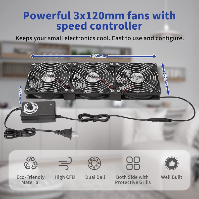 KEYFANCLUB 3X 120mm 12V Computer Fan with DC to AC