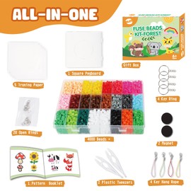 Fuse Beads Kit 4000 PCS 5mm Iron Beads for Kids with Pegboard Tweezers Ironing Papers Arts & Crafts Gifts for Kids Girls Boys, Forest Theme
