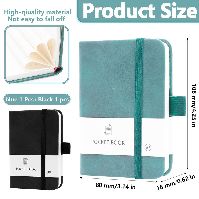 AIMEKE Pack of 2 Notebook A7, Pocket Mini Notepad, Small