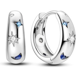 Small Thick Hoop Chunky Earrings Tiny Sterling Silver Huggie Earrings with Shining Cubic Zriconia Hypoallergenic Trendy Lightweight Minimalist Jewelry Gifts for Women