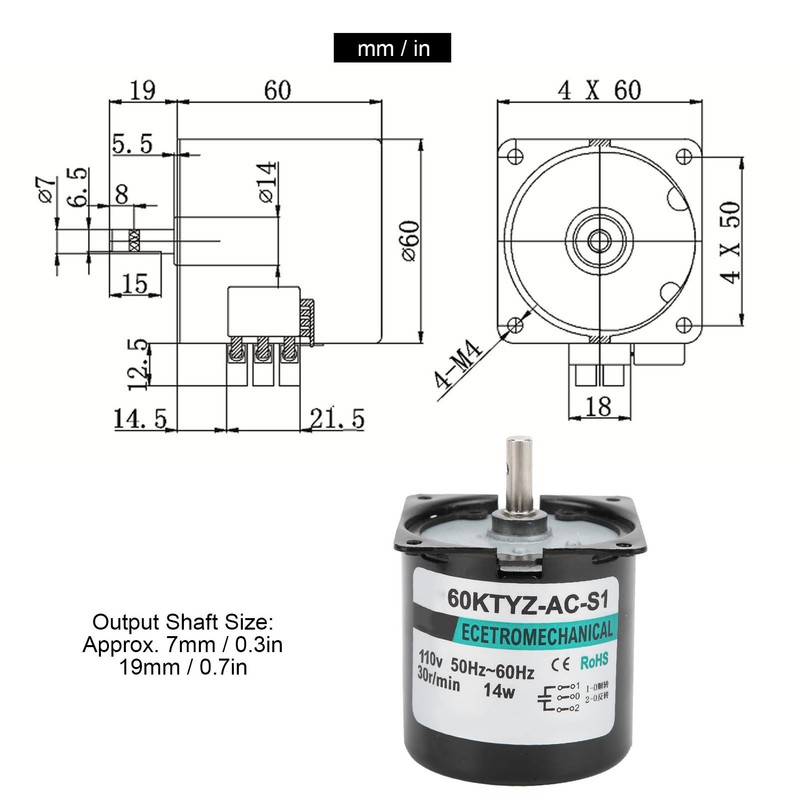 AC Synchronous Motor 14W Permanent Magnet Low Speed 2‑Way High