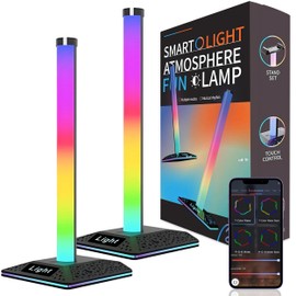 ONLAMP Lighting Smart LED Light Gaming Multicoloured (Pack of 2) - LED Light RGB - 256 Modes, 1600M Colours, Sync with Music & Touch Control - Holder for Gamer Headphones Included