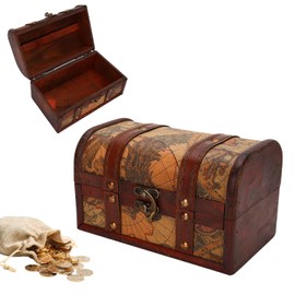 Cofre del Tesoro, 18x10x10.5cm Cajas de madera de Vintage, Caja Decorativa, Multiusos Caja de Almacenamiento de Joyas, Caja de Tesoro Hecha a Mano, Caja de baratijas
