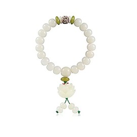 Caiyao White Jade Natural Bodhi Root Lotus bracelet 108 Mala Prayer Mantra Rosary Beads Meditation Lotus Hand String Bracelets Yoga Relieve Stress Anxiety Jewelry for Women Men-Lotus