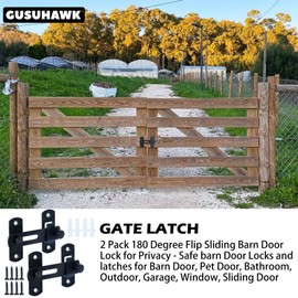 GUSUHAWK 2 Pack 180 Degree Barn Door Latch Lock Flip Latch Door Lock for Barn Sliding Door, Bathroom, Cabinet, Garage, Wooden Fence, Chicken Coop, French Door (Barn Door Lock Size: 2.77" x 1" x 3.68")