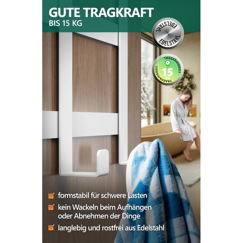 4smile Door Coat Rack for Hanging, White, Stainless Steel Door