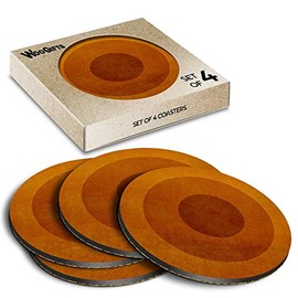 4 x Round Coasters - Vintage Retro Orange Brown Abstract Cork Backed MDF Glossy Tea Coffee Accessory #52379