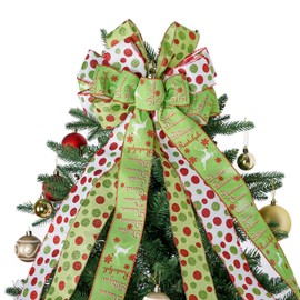 Joepen Christmas Tree Topper, 13x45 Christmas Tree Topper Bow, Large Bows for Christmas Tree Decoration - Green