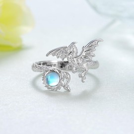 SCZKLAQ Dragon Rings for Women 925 Sterling Silver Moonstone Dragon Ring Adjustable Dragon Rings for Women Dragon Jewelry Gifts