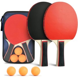 Juego de Palas de Ping Pong, Kit Raquetas de Ping Pong Kit 2 de con 3 Pelotas y Funda de Raqueta, Raqueta de Tenis de Mesa para Casa, Colegio y Club Deportivo Jugar en Interiores o Exteriores.