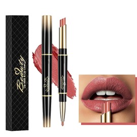 Lápiz Labial Y Delineador de Labios de Doble Punta 2 en 1, Lápices Labiales de Larga Duración Labial Mate Lápiz Labial Resistente Al Agua, lip Liner  
