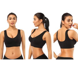 BESTENA Comfort Bra, 2 Pack Seamless Removable Pads Sleep Bras, Yoga Bra, Sports Bras for Women(Black+Nude,Medium)