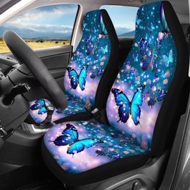 Xoenoiee Blue Sparkling Butterfly Print Car Seat Covers Full Set for Front Seats and Rear Split Bench Seat, Seat Protectors Interior Covers for Car Truck SUV