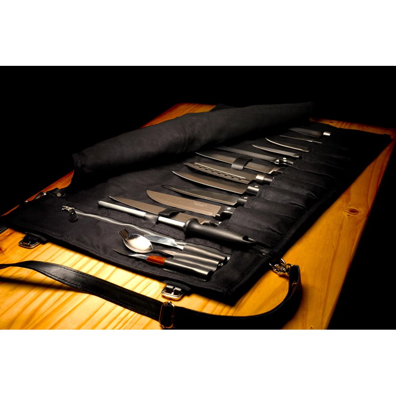 EVERPRIDE Waxed Canvas and Genuine Leather Trim Chef Knife Roll