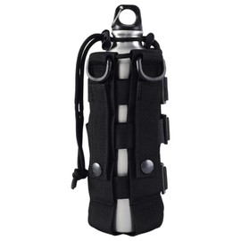 Backpack Water Bottle Holder,Tactical Water Bottle Holder,Nylon Kettle Bag,Adjustable Webbing Bags with Drawstring for Hiking Cycling Camping Travel Sports (Black)