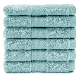 Maisonette Loft Egyptian Cotton Turkish Hand Towels - Soft, Absorbent Washcloths for Face - Ideal Quick Dry Small Towel Wash Cloth Set for Bathroom - (13" x 13", 6 Pack) - Turquoise