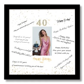 13x13 Birthday Signature Frame with Plexiglass Cover - Holds 4x6 Photos, 40th Birthday Decorations, Alternative Guest Book Gifts for Men & Women, 40th Party Favors, Wall Display & Supplies, Black