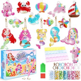 15 Piezas Artes y Manualidades para Niñas,Llaveros de Kit Artesanía DIY Kit de Pintura de Diamantes para Niños,Pintura de Diamantes Llaveros,Regalos para Niñas y Niños, Juguetes para Niñas