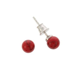 Artisana Schmuck Earrings with Coral (Reconstructed) Ball Stud Earrings 925/000 Sterling Silver Rhodium-Plated, Coral reconstructed Rhodium-plated 925/000 sterling silver, Coral reconstructed