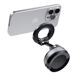 Sanwa Direct 200-STN094BK Smartphone Holder, Vacuum Suction, Car MagSafe Compatible, 2 Joints, 360° Rotation, Angle Adjustment, Vacuum, Car, Truck, Folding