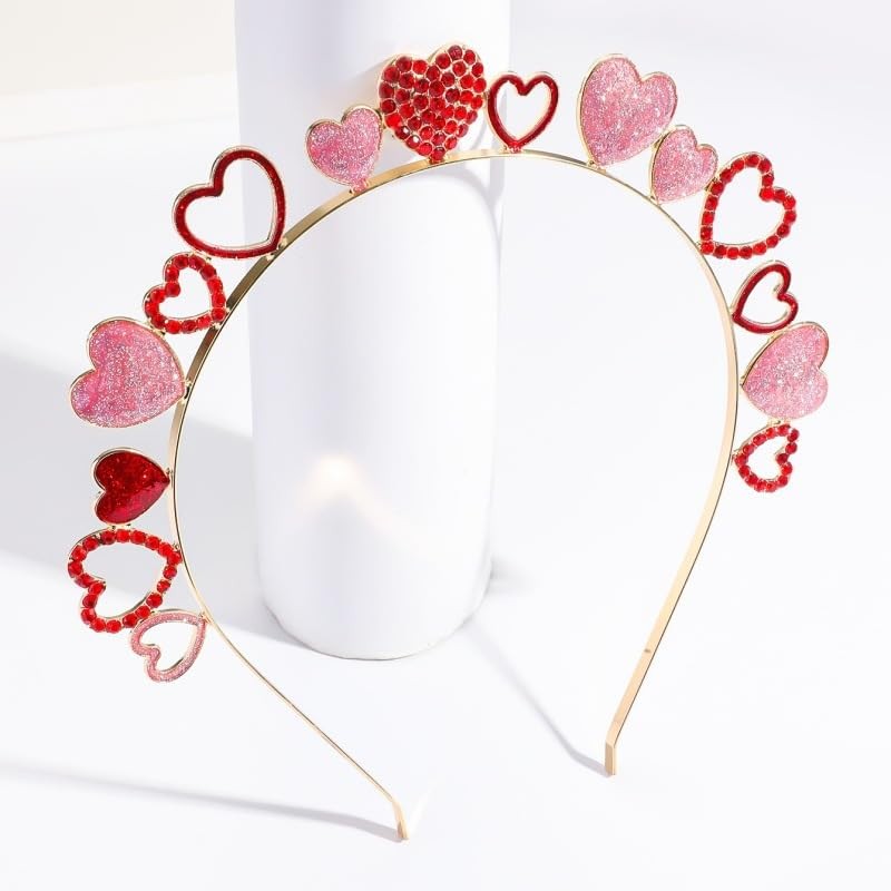Eostankr Valentines Headband for Women, Glitter Love Heart Headbands, Red