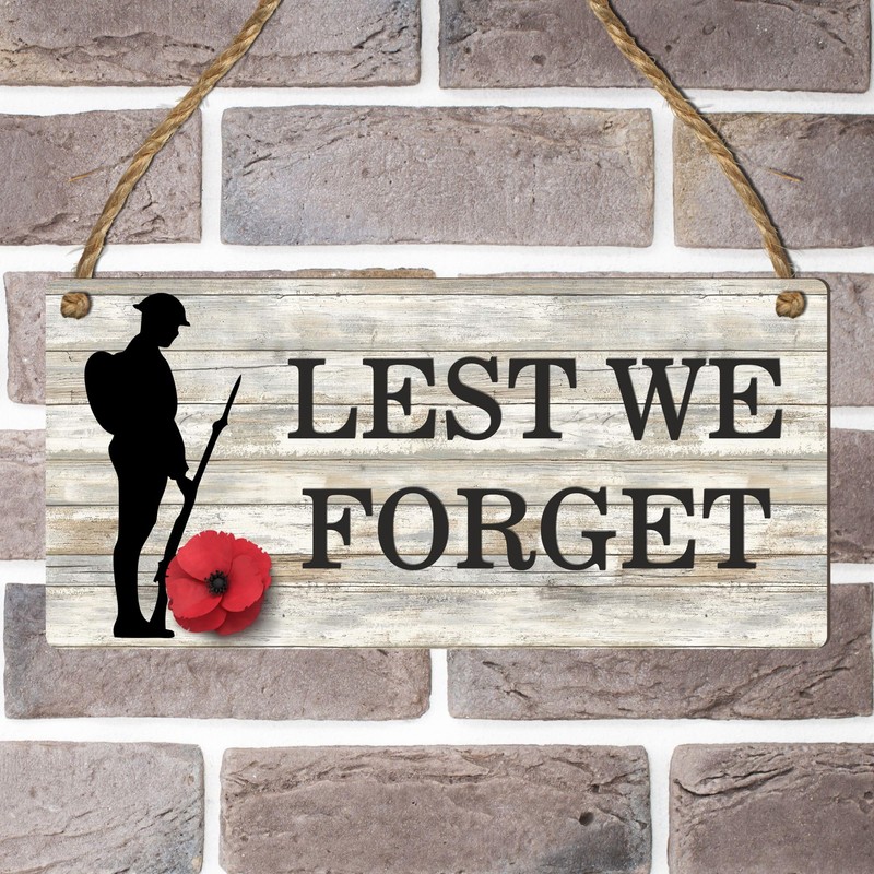 "Lest We Forget" Remembrance Day Plaque - Soldier Silhouette and
