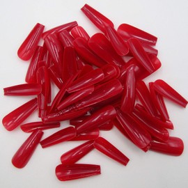 100pc Red Press on Coffin Nails Long Ballerina Shaped Artificial Fingernails Colored False Nails Full Cover Manicure Decor 10 Sizes