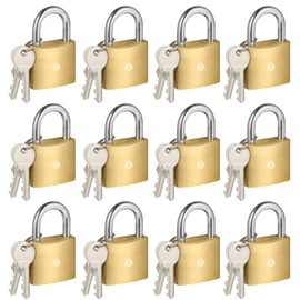 HOX 12-Pack Keyed Padlock, Waterproof and Rustproof, Solid Brass Lock with 1-1/4" Wide Body, Padlock with Keys for Storage Unit, Sheds, Garages and Fence