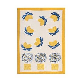 Couleur Nature Lemon Tree Tea Towels, 20-inches by 30-inches, Blue/Yellow, Set of 3
