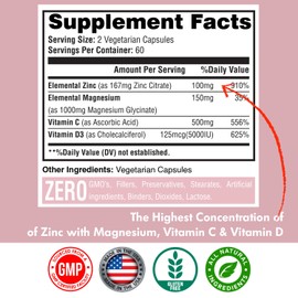 Happi Mi Nutrition - Zinc, 100mg, Magnesium Glycinate 150mg, Vitamin D3 5000 IU,