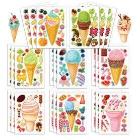 24 Sheets 8.3''×5.9'' Make Your Own Ice Cream Stickers for Toddlers Kids Party Favors, Make a Face Stickers for Kids Activities Supplies Crafts