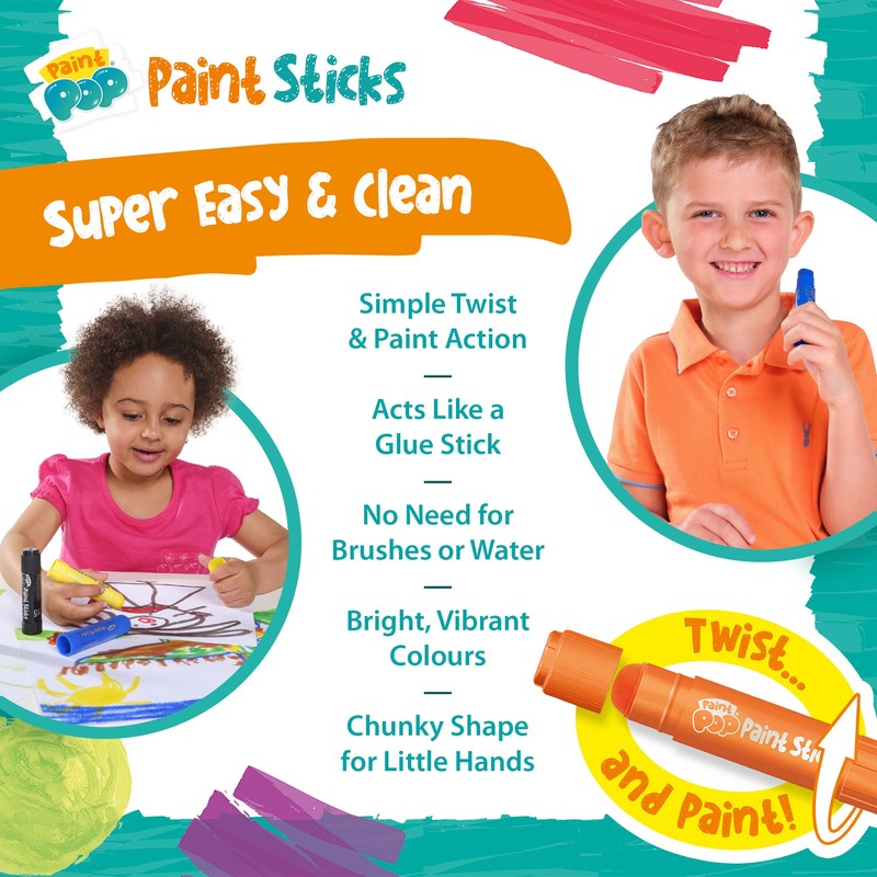 Paint Pop Paint Sticks For Kids - 12 Pack Assorted