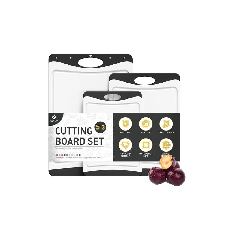 Socisen Cutting Board Set with Non Slip Edges and Over