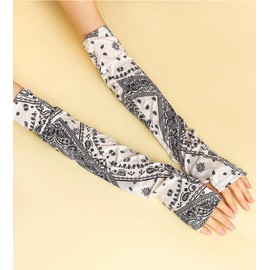 White Paisley Long Arm Sleeves Sun Motorbike Bike Elastic Stretch Summer UV Protection Running Women Men