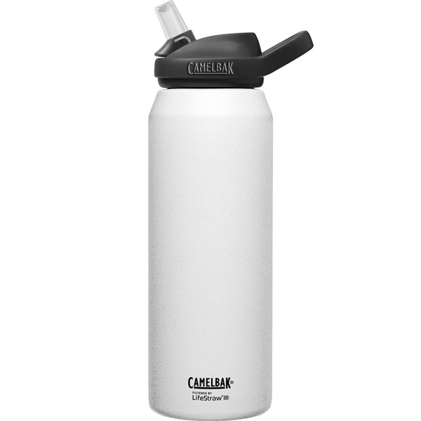 CamelBak eddy+ Water Filter Water Bottle by LifeStraw Integrated 2-Stage Filter Straw - For Hiking, Backpacking, Travel, and Emergency Preparedness - 32oz Vacuum Insulated Stainless Steel, White