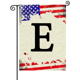 Monogram Letter E Garden Flags, 4th of July Patriotic Memorial Day Garden Flag Decorations 12x18 Inch Double Sided Family Last Name Initial Yard Flag Garden Flags for Outside Yard Patio Decor