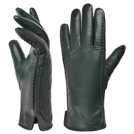 Harssidanzar Womens Winter Warm Lining Lambskin Leather Gloves Touchscreen Texting Warm Driving Gloves HL001CA,Green,Size XL