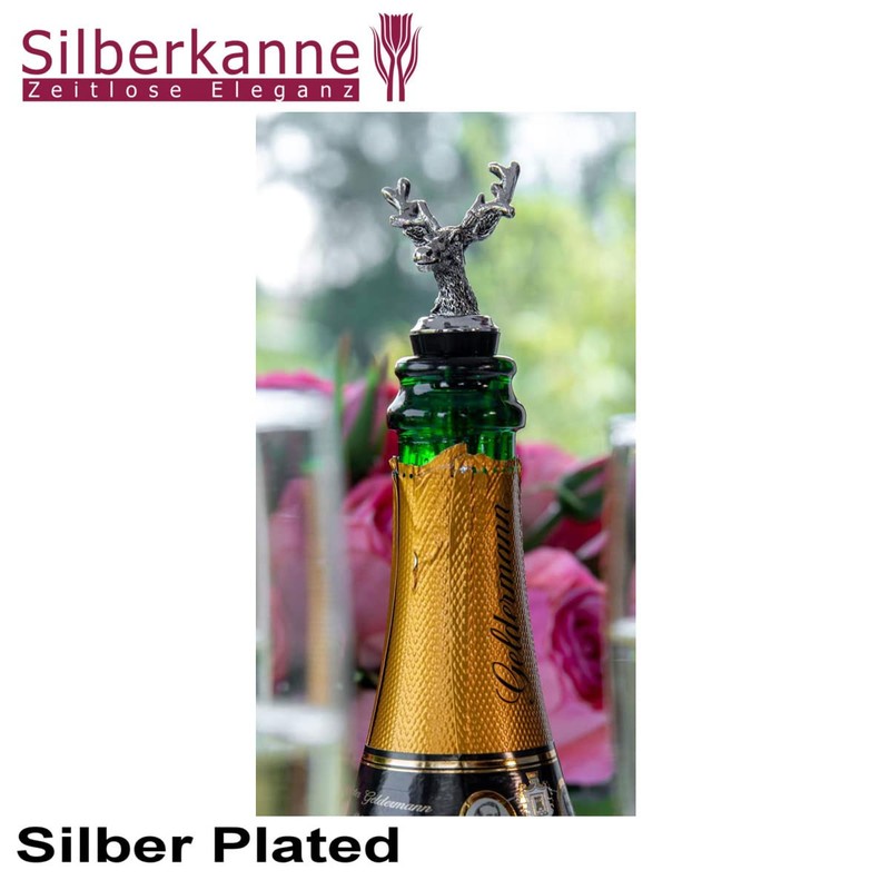 SILBERKANNE Bottle Stopper Cork Stopper Deer L 9 cm Chrome-Plated