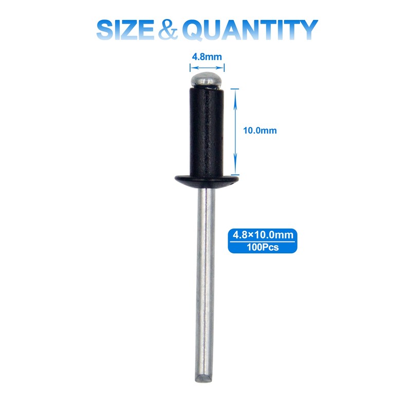 BESTYCHAO 100pcs Aluminium Blind Rivet, Open End Rivet Pop Rivet,
