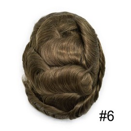 Mens Toupee Invisible Men Hair Replacement System Transparent Ultra Thin Skin 0.04mm-0.06mm All V-Looped Hairpiece Toupee for Men FACE MIRACLE (8"*10", 6# Light Brown-100% Light to Medium Density)